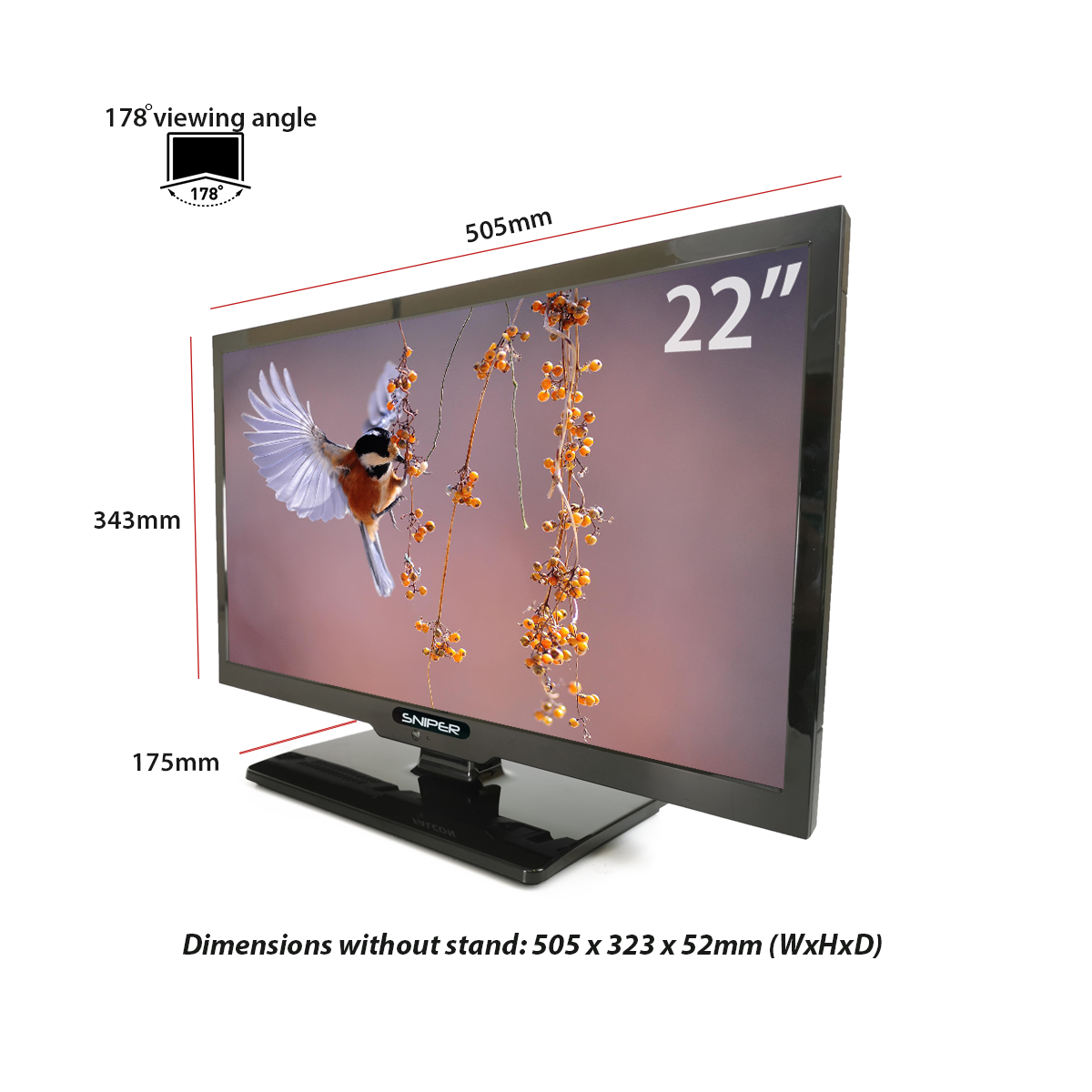 Sniper 22″ Travel TV (SN-2204-F), with Amazon Fire TV stick, 178° viewing angle, Bluetooth, DVD, Satellite & Freeview receiver. - Image 3